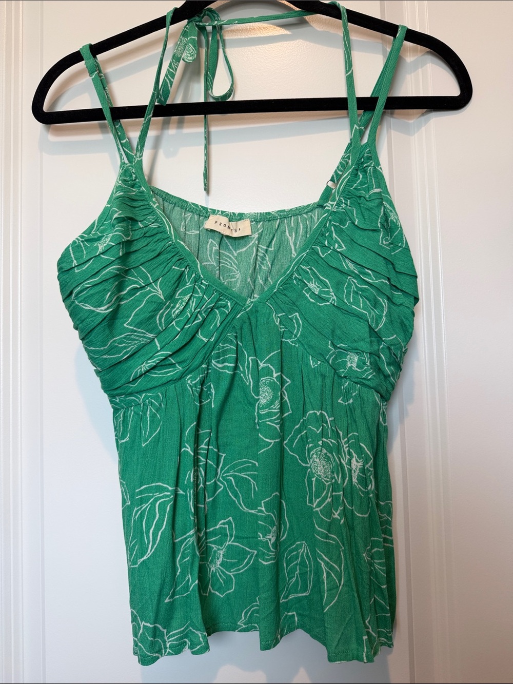 Promesa Green Floral Ruched V-Neck Tank Top